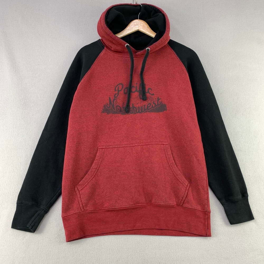 Retro Pacific Northwest Hoodie Mens Medium Red Black Raglan Graphic Sweatshirt